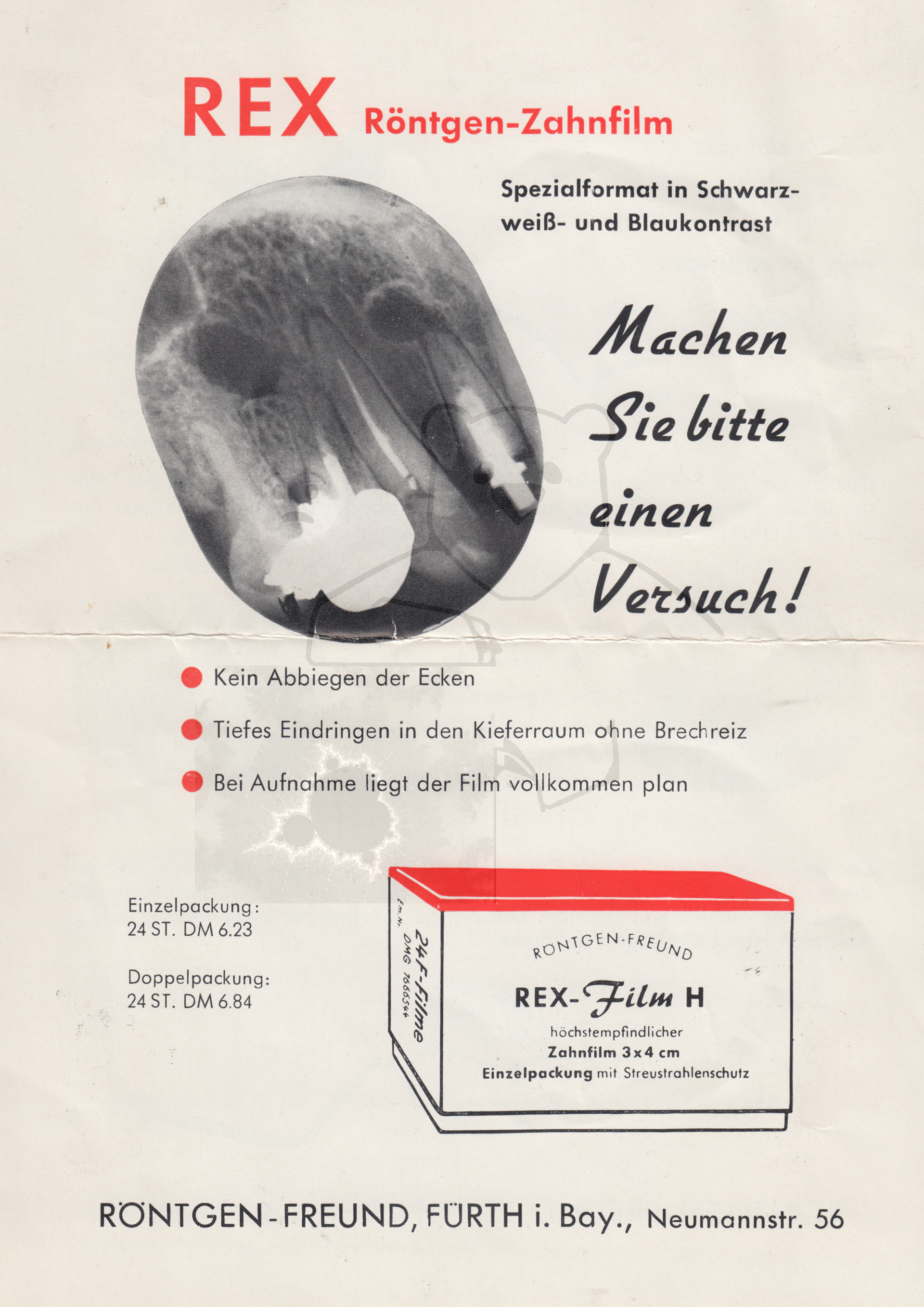 Röntgenspiegel "Röntgen-Freund", Werbung für den Zahnfilm "REX Film H"